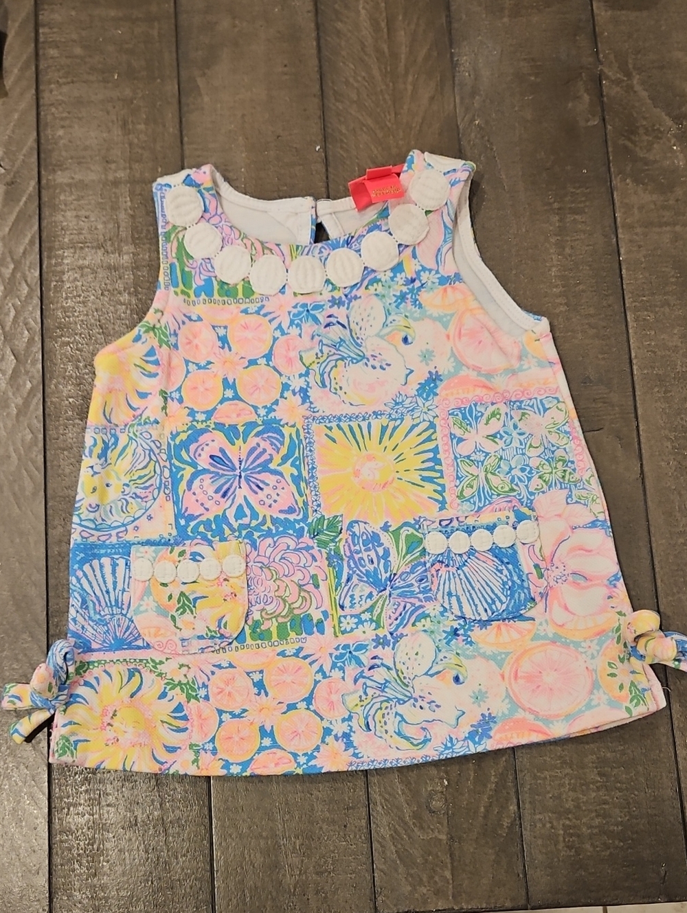 Lilly Pulitzer Toddler Girls Patchwork Shift Dress Print Side Bows Sz 18-24M